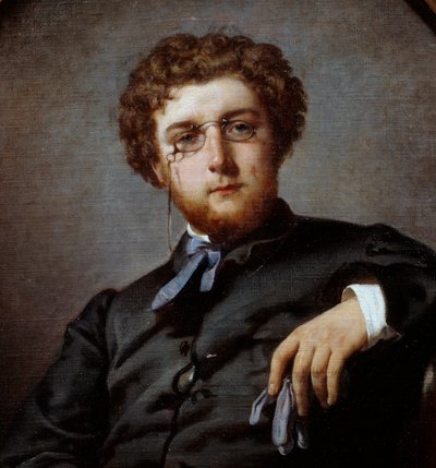 フランスの作曲家、ジョージ・ビゼー（1838-1875）の肖像。フェリックス・アンリ・ジャコモッティ（1828-1909）による絵画の詳細。パリ、カルナヴァレ美術館。 作： Felix Henri Giacomotti