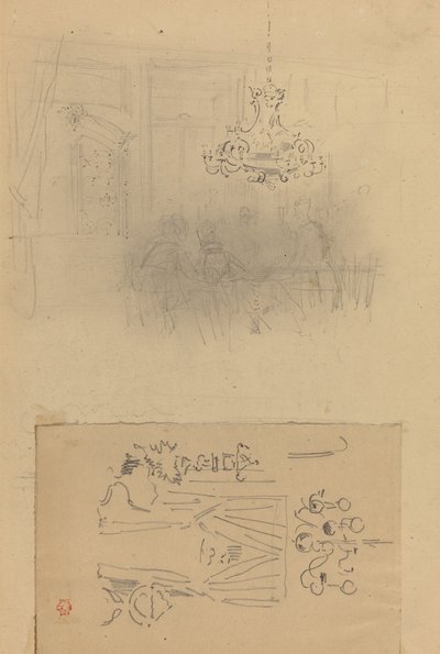 インテリアでの集まり。 カーテン付きの戸口 作： Felix Hilaire Buhot