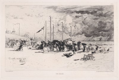 トルヴィルでのスコール、1874年。 作： Felix Hilaire Buhot