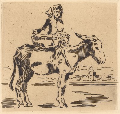 Cacoletière à la Tour (塔の近くでロバに乗る女) 作： Felix Hilaire Buhot