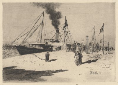 トルヴィルのトルヴィル埠頭の桟橋、1877 年。 作： Felix Hilaire Buhot