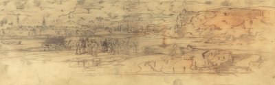 左に要塞化された海港、右に崖がある河口 c. 1882年。 作： Felix Hilaire Buhot
