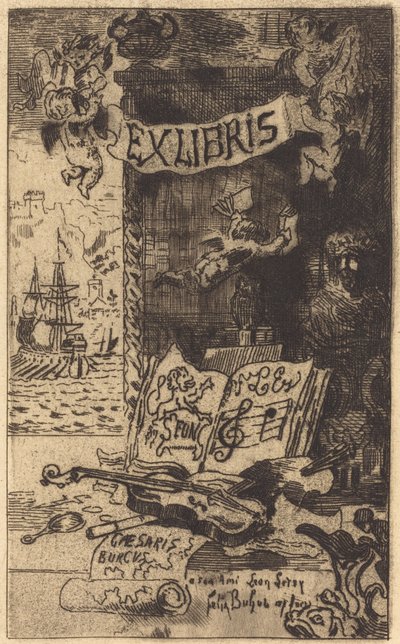 Ex-libris de Léon Lerey (レオン・ルレのEx-libris) 作： Felix Hilaire Buhot