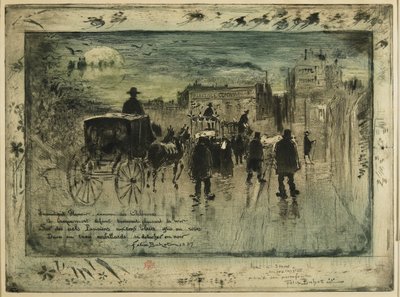 クリシー大通りの葬列、1887年 作： Felix Hilaire Buhot