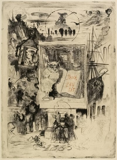 フクロウ、1883 作： Felix Hilaire Buhot