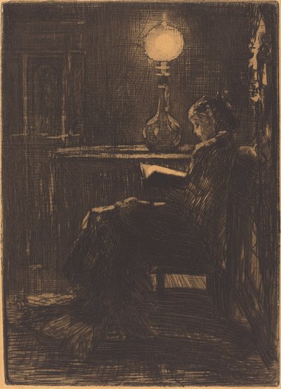 ランプリーダー（ランプライトで読書する女性） 作： Felix Hilaire Buhot