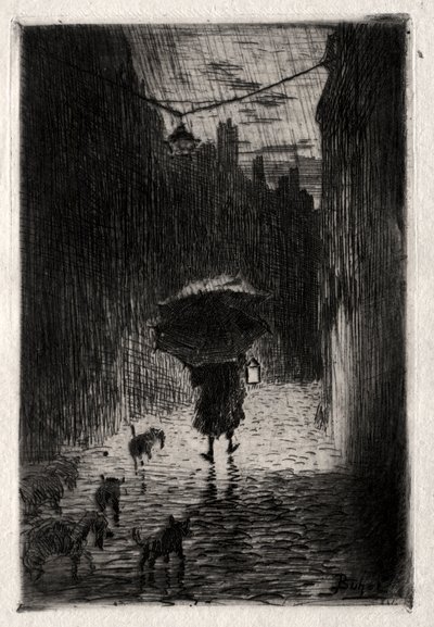 雨と傘 作： Felix Hilaire Buhot