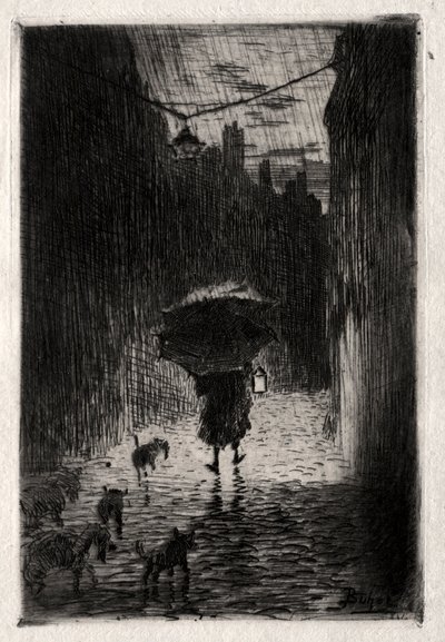 雨と傘c。 1875。 作： Felix Hilaire Buhot