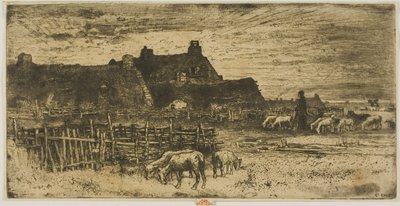日没時の羊小屋 作： Felix Hilaire Buhot