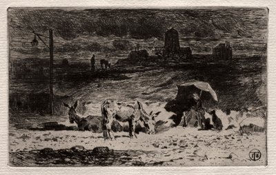 カイユの丘のロバ、c。 1875。 作： Felix Hilaire Buhot