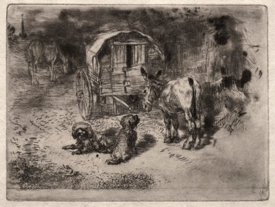 The Guardians of the House, or the Friends of the Saltimbanque, c. 1875. 作： Felix Hilaire Buhot