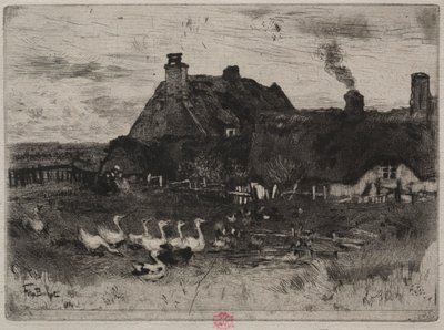 小さなわらぶき屋根のコテージ、1878年。 作： Felix Hilaire Buhot