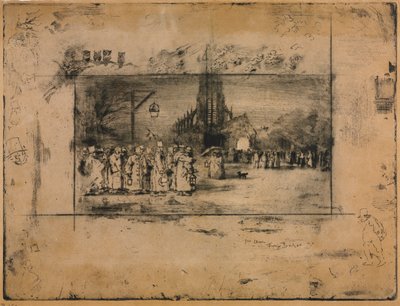 真夜中のミサ、1887年。 作： Felix Hilaire Buhot