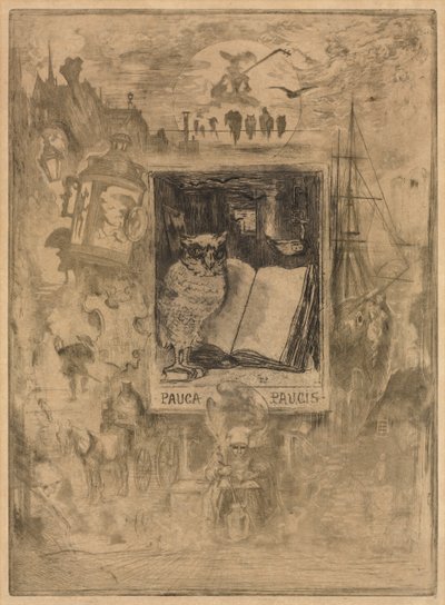 フクロウ、1883年。 作： Felix Hilaire Buhot