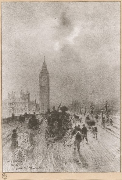 1892 年、ロンドンのビクトリア時計塔。 作： Felix Hilaire Buhot