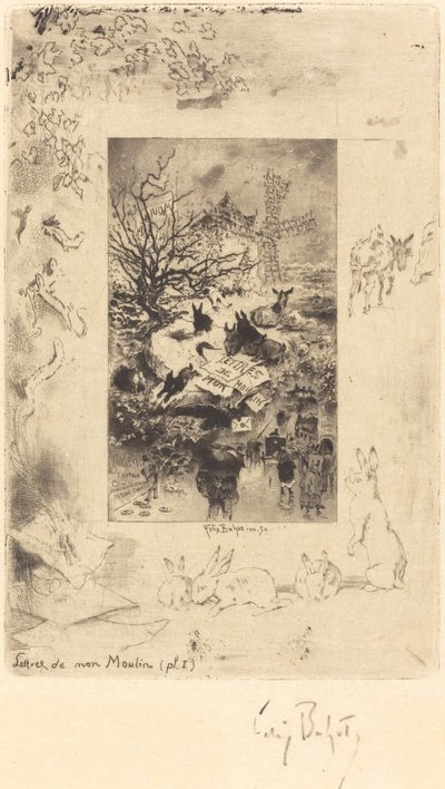 My Millからの手紙のタイトルページ、c。 1885年。 作： Felix Hilaire Buhot