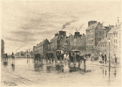 ケ・ド・ロテル・デューの冬の朝、1876年。 作： Felix Hilaire Buhot