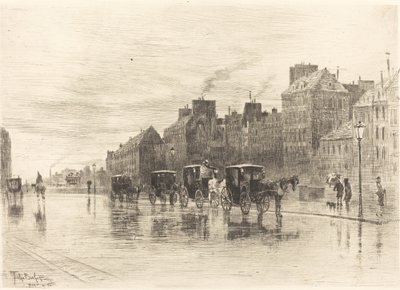 ケ・ド・ロテル・デューの冬の朝、1876年。 作： Felix Hilaire Buhot