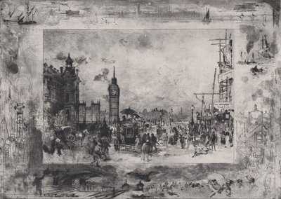 ウェストミンスター ブリッジ、またはウェストミンスター時計塔、1860 年から 1898 年。 作： Felix Hilaire Buhot