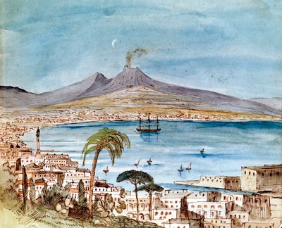 フェリックス・メンデルスゾーンが息子パウルの絵本から描いたヴェスヴィオ山の水彩画。 作： Felix Mendelssohn
