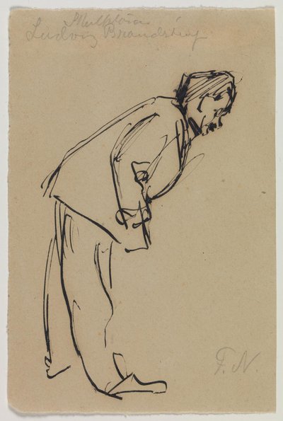 Ludvig Brandstrup の肖像画、前屈みで立っている 作： Felix Nylund
