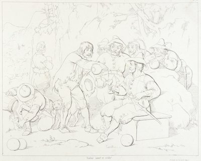(リップ・ヴァン・ウィンクル、挿絵）山で見知らぬ男たちに酒を振舞うリップ 作： Felix Octavius Carr Darley