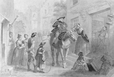 ホザックアルバムのオランダ植民地時代の人物が描かれた村のシーン。 作： Felix Octavius Carr Darley