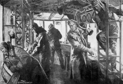ツェッペリン号、ドイツの航空艦隊、第一次世界大戦、1917年の船内のコマンドエリア。 作： Felix Schwormstadt