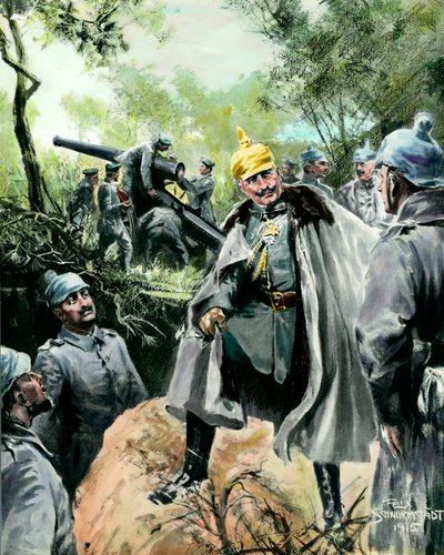 第一次世界大戦：「砲兵配置を見学する皇帝ウィリアム2世（1859-1941）の肖像」プリント：フェリックス・シュヴォルムシュタット（1870-? 1915年 個人蔵 作： Felix Schwormstadt