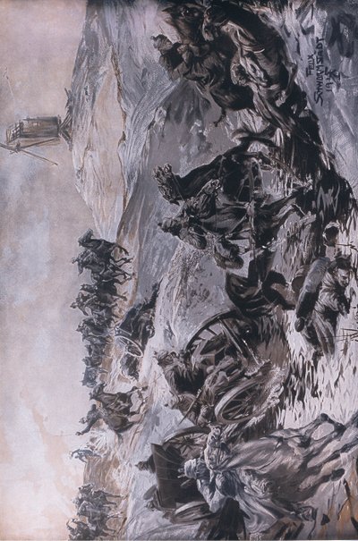 東部戦線より。Daterlandischer Derlag C U Weller Berlin社から出版されたHindenburgのイラスト。 作： Felix Schwormstadt