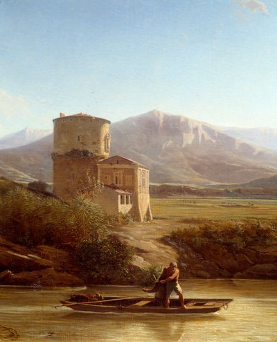 イタリアのテベレ川のほとりの漁師 詳細フェリックス・トーマス（1815-1875）による絵画 1864年 ナント、ボザール美術館 作： Felix Thomas