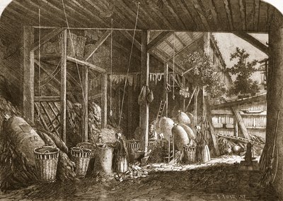 1861年6月8日、「The Illustrated London News」からのイラスト、パリのカルチェムフタールにあるぼろ倉庫 作： Felix Thorigny