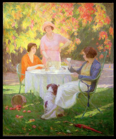 庭でお茶 作： Ferdinand Achille Lucien Bivel