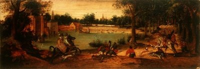 イノシシ狩り：風景のペアの1つ 作： Ferdinand Bol