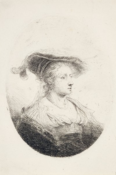 羽毛のある帽子の若い女性、1644 作： Ferdinand Bol