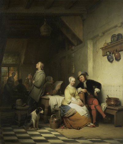 17世紀の衣装を着た人物がいる宿屋の内部 作： Ferdinand De Braekeleer (I)