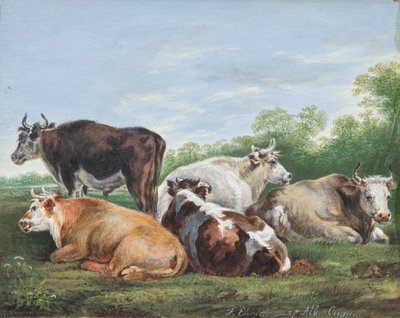 牧草地の牛 作： Ferdinand Ehricht der Jüngere