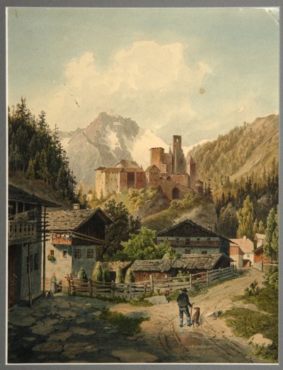 城のある高山の風景 作： Ferdinand Gatt
