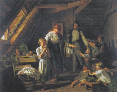 両親の別れ-最年長の子供は、両親がいないときに兄弟姉妹の面倒を見る。 作： Ferdinand Georg Waldmuller