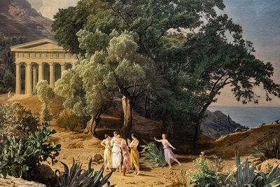 カステルモーラとタオルミーナを背景にしたドリス式神殿 作： Ferdinand Georg Waldmuller