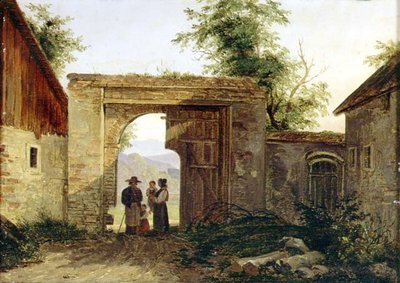 入り口に農民がいる農園 作： Ferdinand Georg Waldmuller