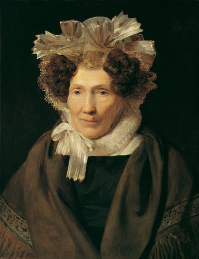 白い縞模様のフードをかぶった老婆 作： Ferdinand Georg Waldmuller