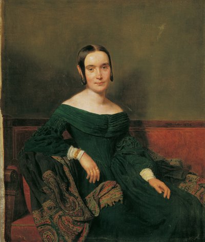 朱色のドレスの貴婦人 作： Ferdinand Georg Waldmuller