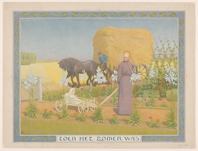 カートに子供を持つ女性 夏だった頃（題名） 作： Ferdinand Hart Nibbrig (signed by artist)