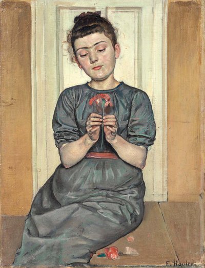 花を生ける少女カーネーションを持つ少女c。 1886 作： Ferdinand Hodler