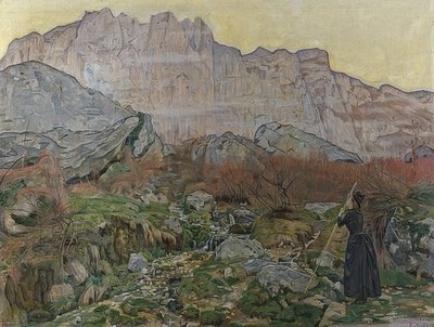 ラビジョン（山の風景）。 1889 作： Ferdinand Hodler