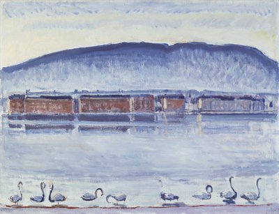 モンサレーブと白鳥のいるジュネーブ湖 作： Ferdinand Hodler
