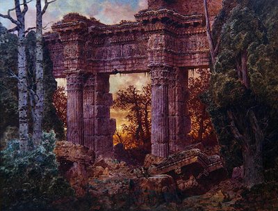 黄昏のローマ遺跡（油彩・キャンバス） 作： Ferdinand Knab