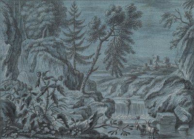滝と山羊のいる南の風景 18世紀後半 作： Ferdinand Kobell.
