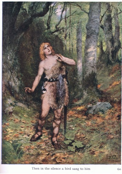 その後、沈黙の中で鳥が彼に歌いました、The Stories of Wagners Operas pubからのイラスト。 George Harrap＆Co Ltd 1932による 作： Ferdinand Lecke